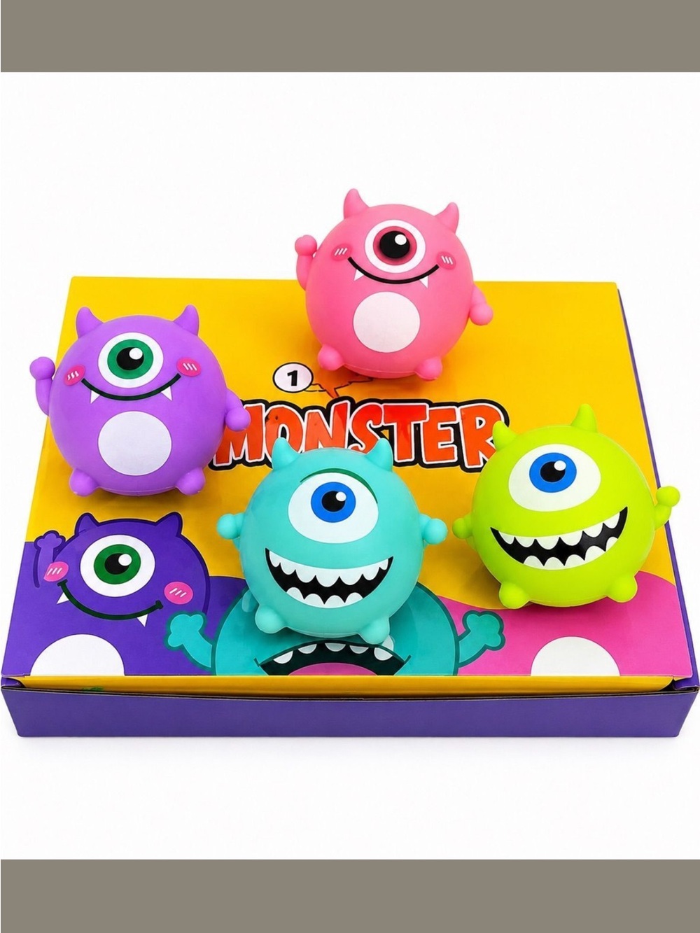 Colorful Monster Squeeze Toys - Pink, Purple, Aqua, Lime - Kids Toy Pack /item